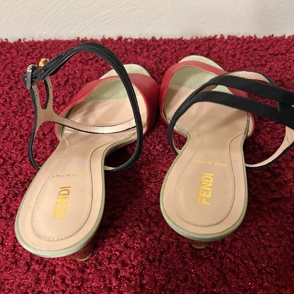 Fendi Olive Faille Color Block Ankle Strap Sandals size 8 - Picture 8 of 17